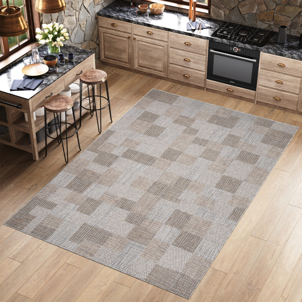 Tappeto Melissa Marrone Grigio Quadrati Interno Esterno