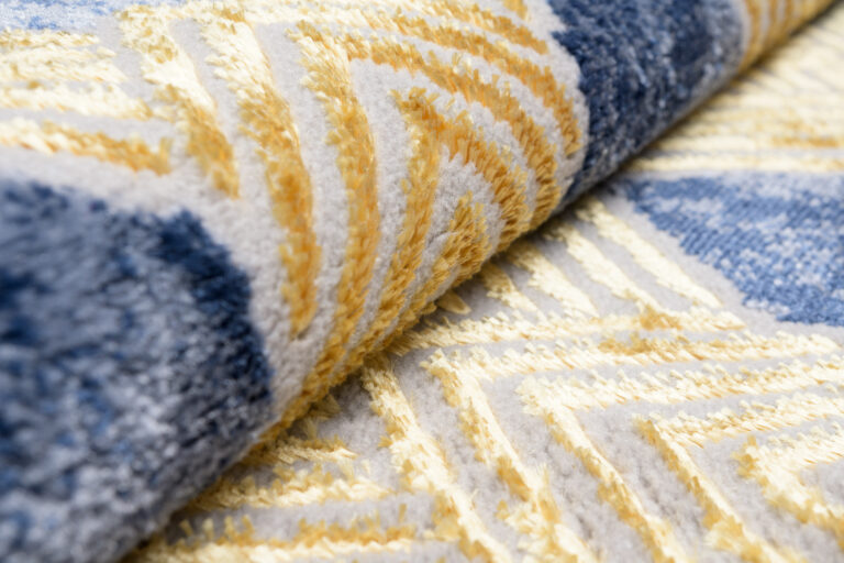 Tappeto Shine Blu Scuro Oro Geometrico Effetto 3D