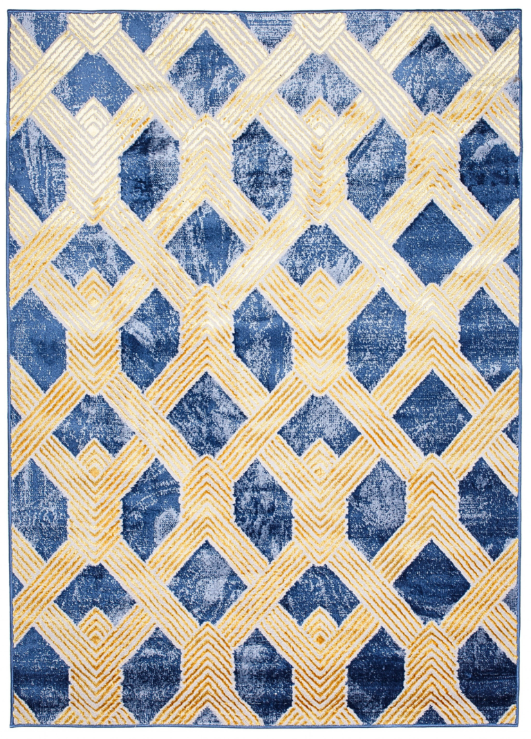 Tappeto Shine Blu Scuro Oro Geometrico Effetto 3D