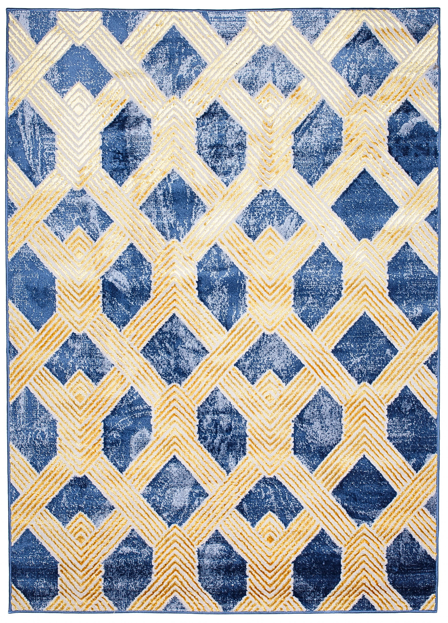 Tappeto Shine Blu Scuro Oro Geometrico Effetto 3D