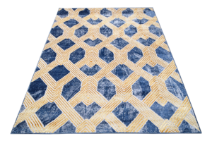 Tappeto Shine Blu Scuro Oro Geometrico Effetto 3D