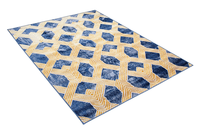 Tappeto Shine Blu Scuro Oro Geometrico Effetto 3D