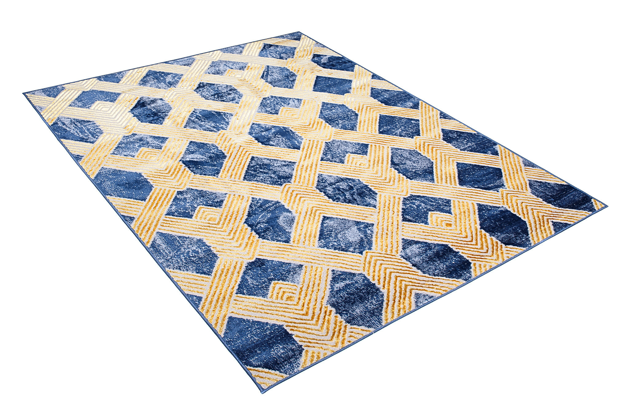 Tappeto Shine Blu Scuro Oro Geometrico Effetto 3D