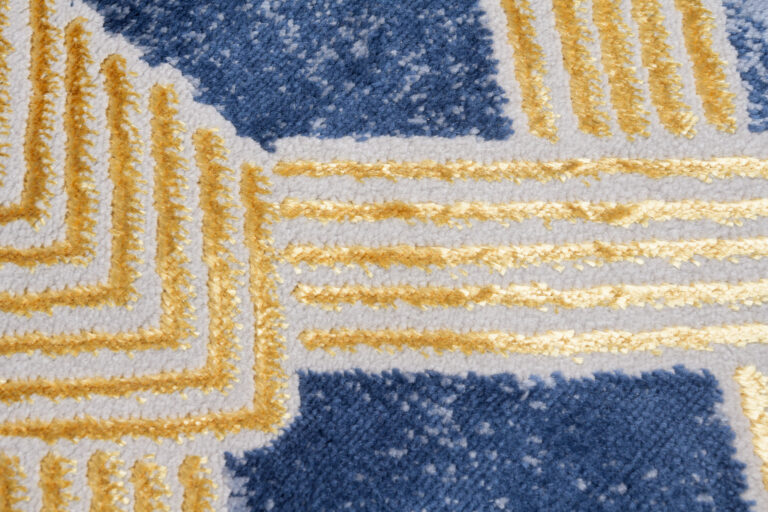 Tappeto Shine Blu Scuro Oro Geometrico Effetto 3D