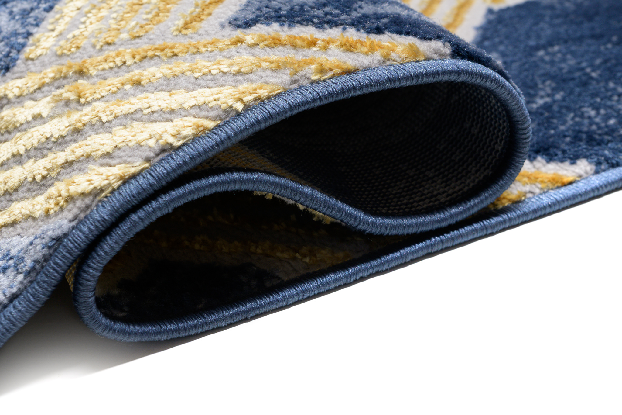 Tappeto Shine Blu Scuro Oro Geometrico Effetto 3D