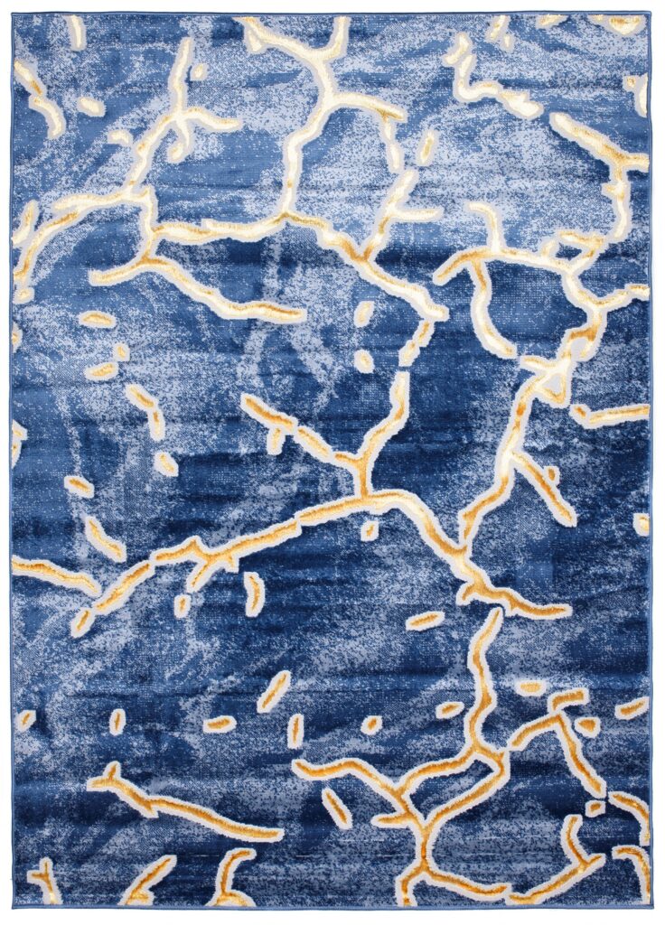 Tappeto Shine Blu Scuro Oro Astratto Effetto 3D