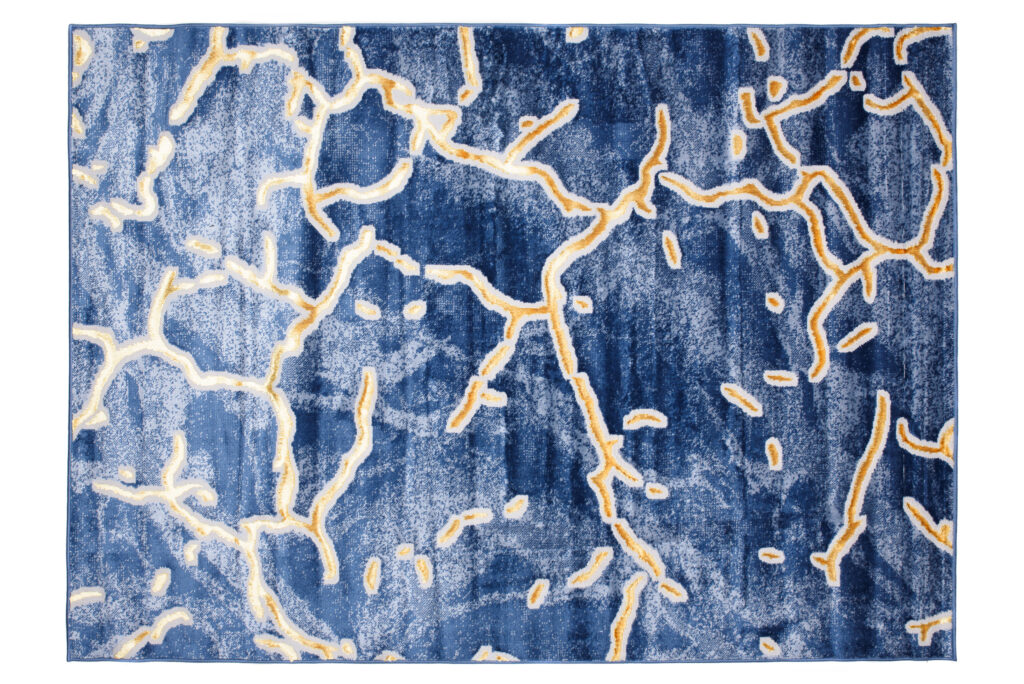 Tappeto Shine Blu Scuro Oro Astratto Effetto 3D