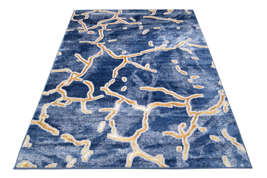 Tappeto Shine Blu Scuro Oro Astratto Effetto 3D