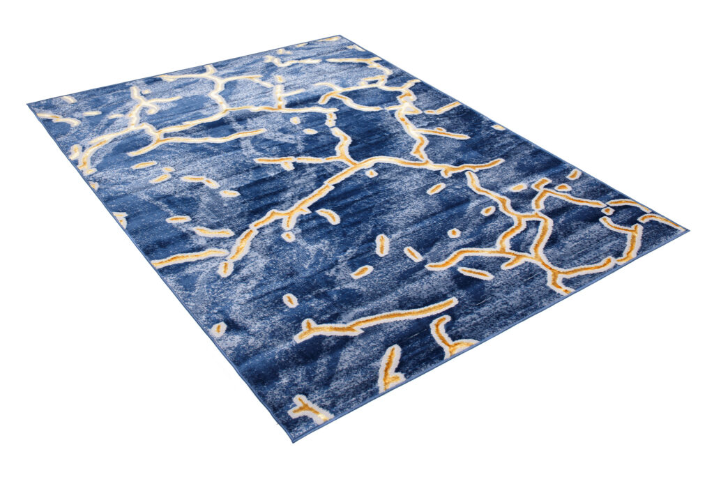 Tappeto Shine Blu Scuro Oro Astratto Effetto 3D