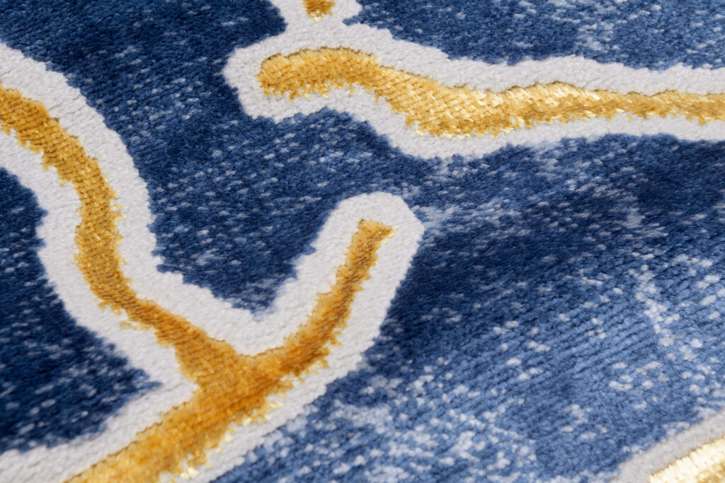 Tappeto Shine Blu Scuro Oro Astratto Effetto 3D
