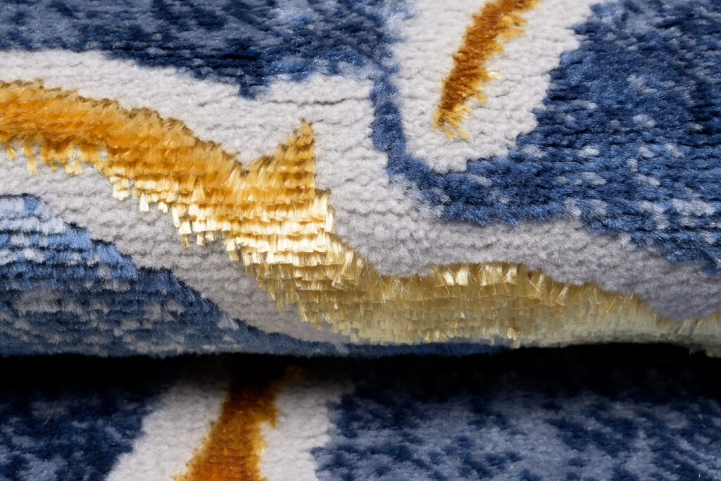 Tappeto Shine Blu Scuro Oro Astratto Effetto 3D