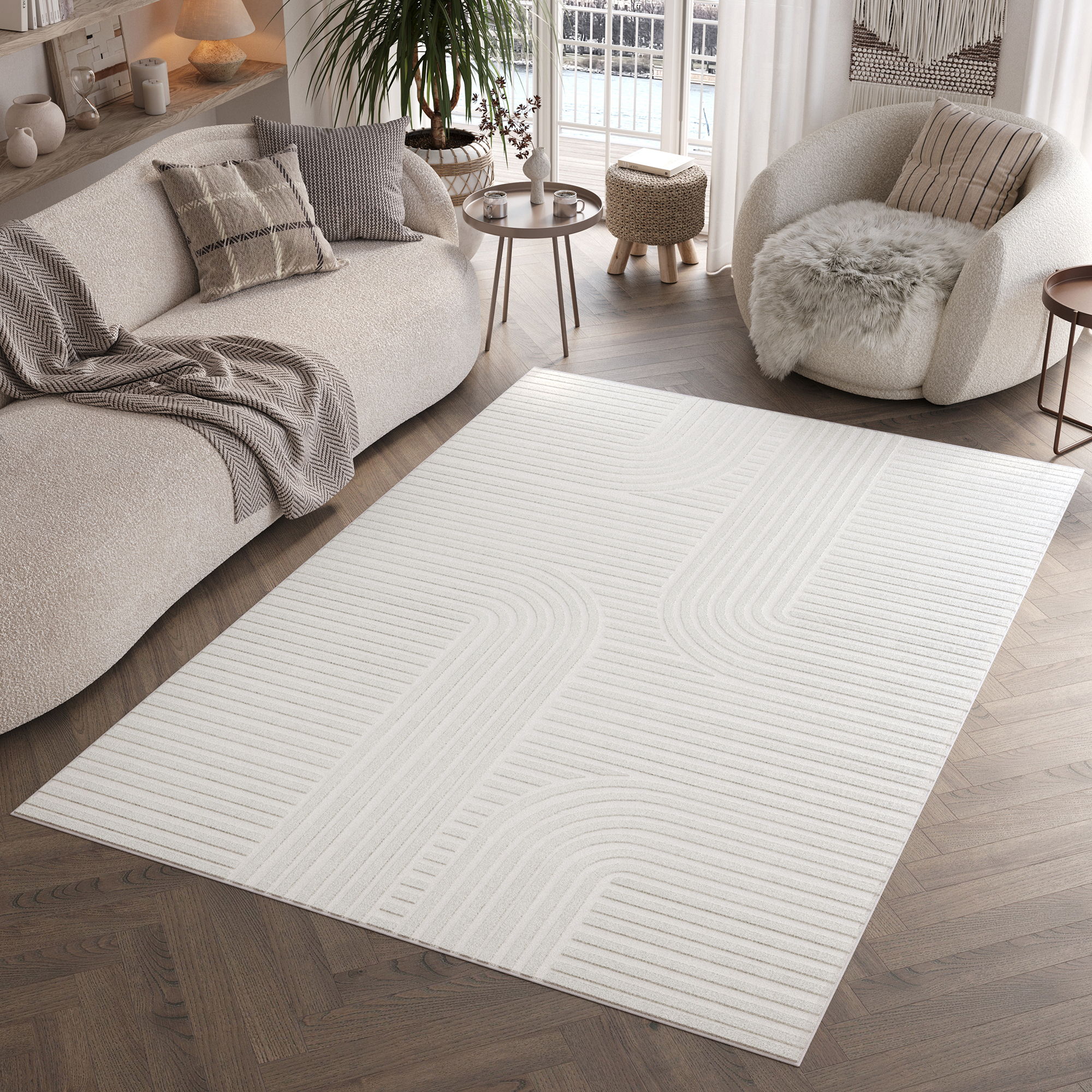 Tappeto Hygge Bianco Sporco Strisce