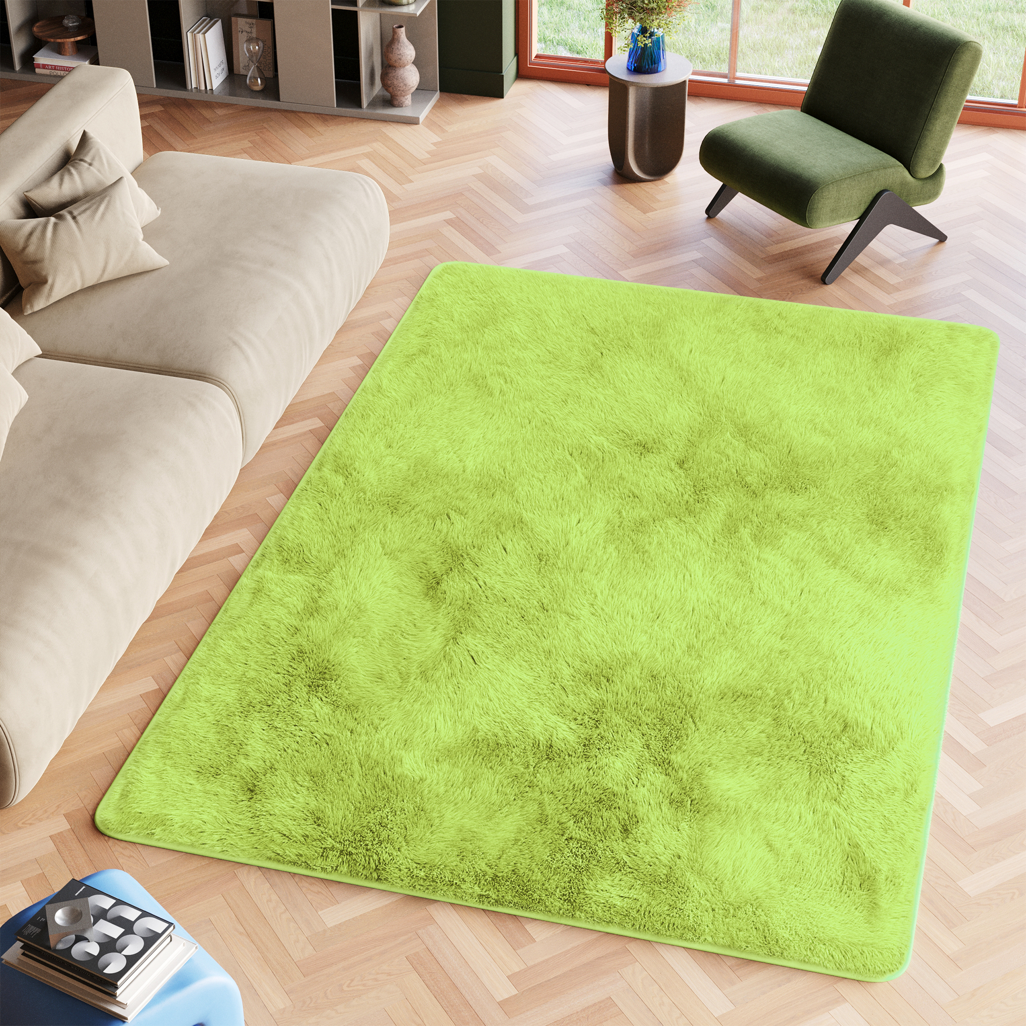 Tappeto Silk Antiscivolo Shaggy Verde Chiaro