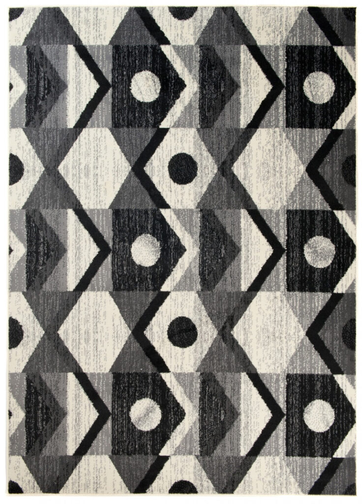 Tappeto Qmega Geometrico Nero Grigio Cerchi a Zigzag