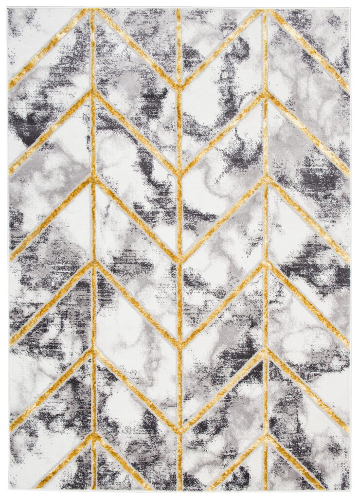Tappeto Shine Geometrico Grigio Scuro Oro Linee Effetto 3D