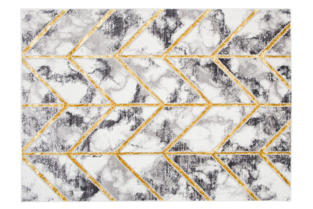 Tappeto Shine Geometrico Grigio Scuro Oro Linee Effetto 3D