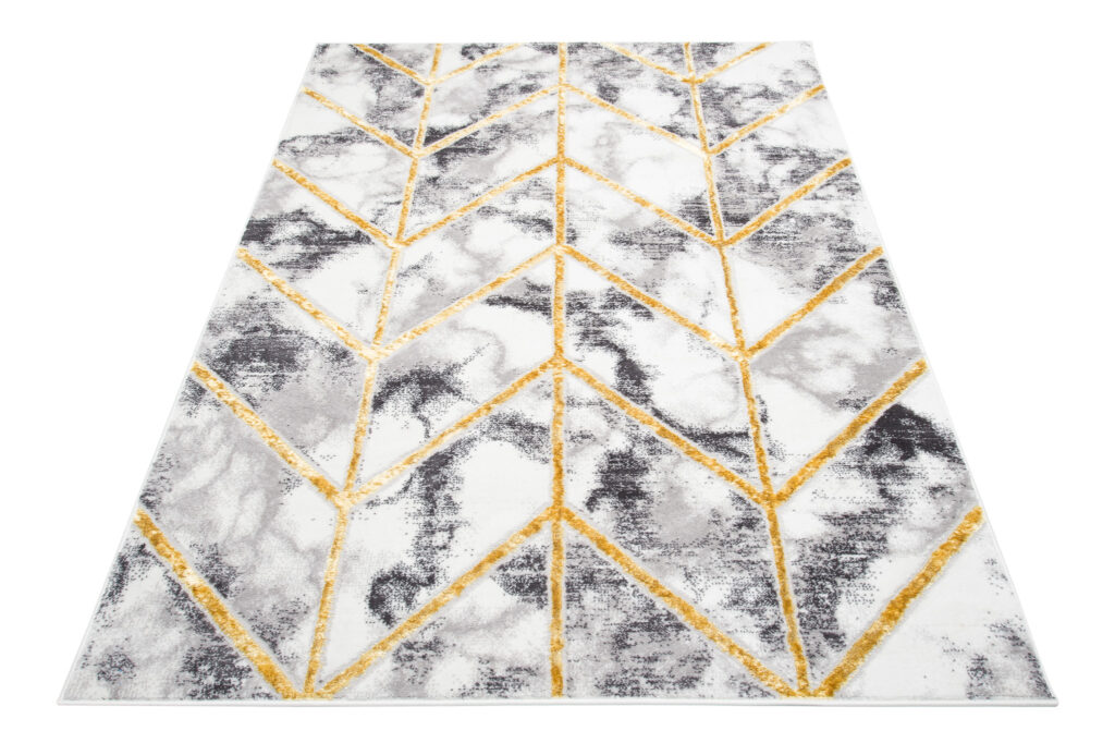 Tappeto Shine Geometrico Grigio Scuro Oro Linee Effetto 3D
