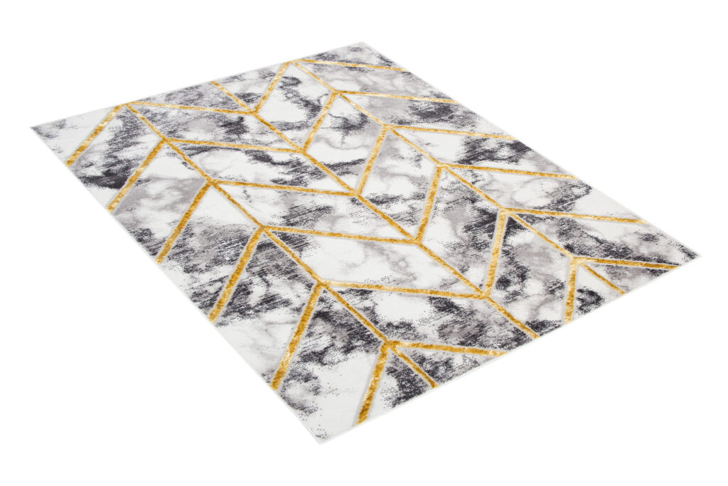 Tappeto Shine Geometrico Grigio Scuro Oro Linee Effetto 3D