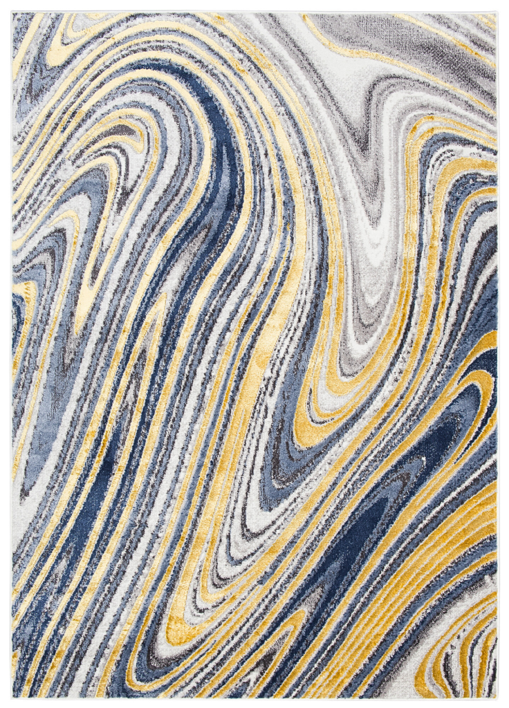 Tappeto Shine Oro Blu Grigio Astratto Effetto 3D