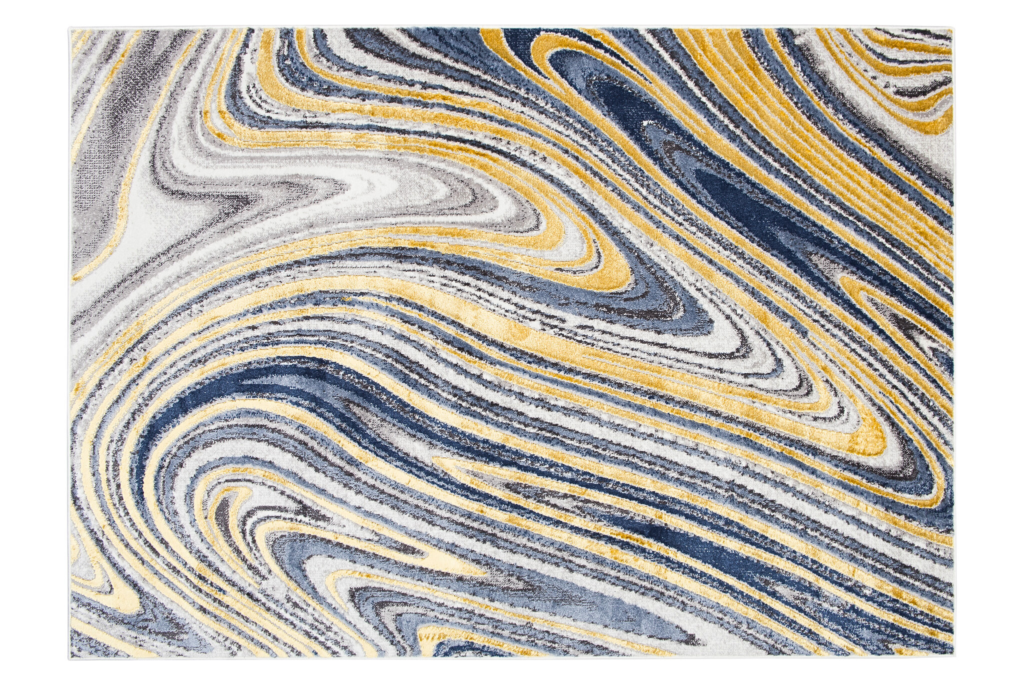 Tappeto Shine Oro Blu Grigio Astratto Effetto 3D