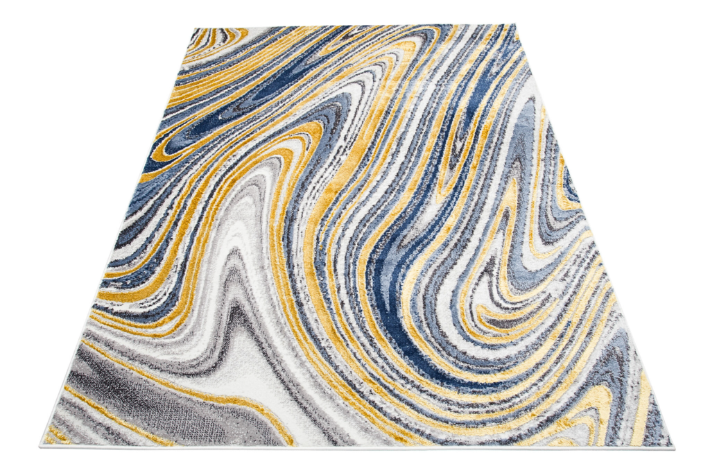 Tappeto Shine Oro Blu Grigio Astratto Effetto 3D