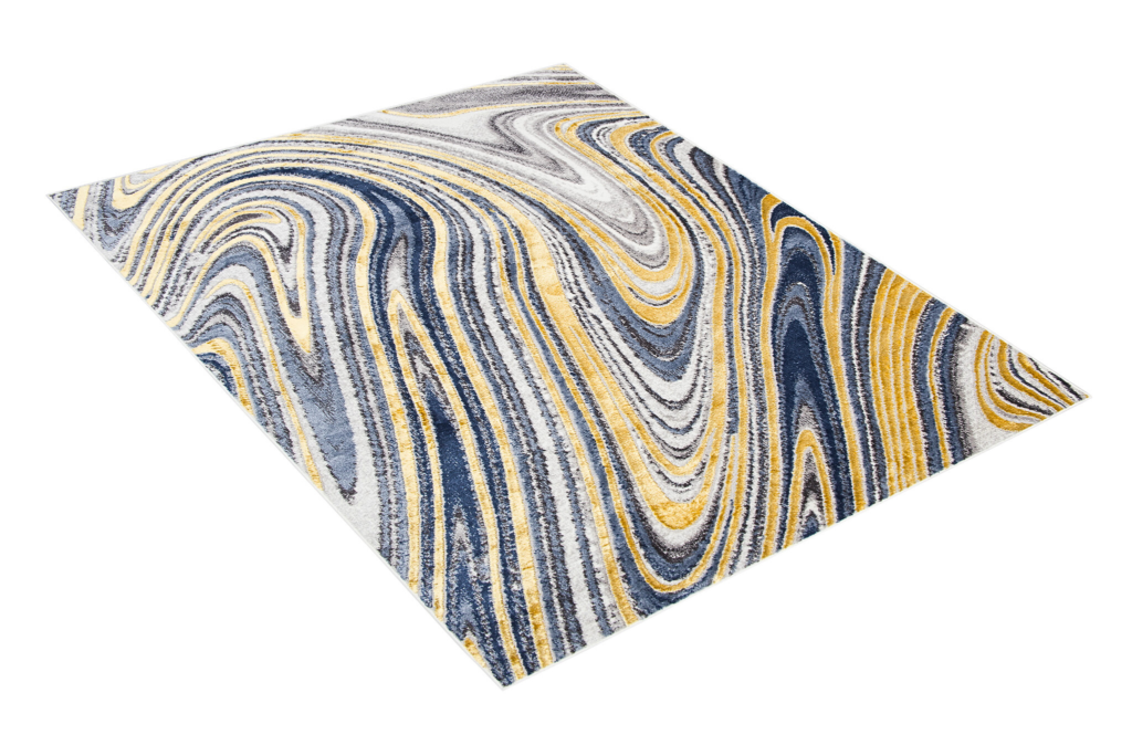 Tappeto Shine Oro Blu Grigio Astratto Effetto 3D