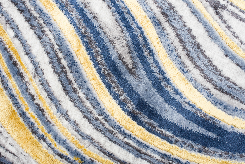 Tappeto Shine Oro Blu Grigio Astratto Effetto 3D