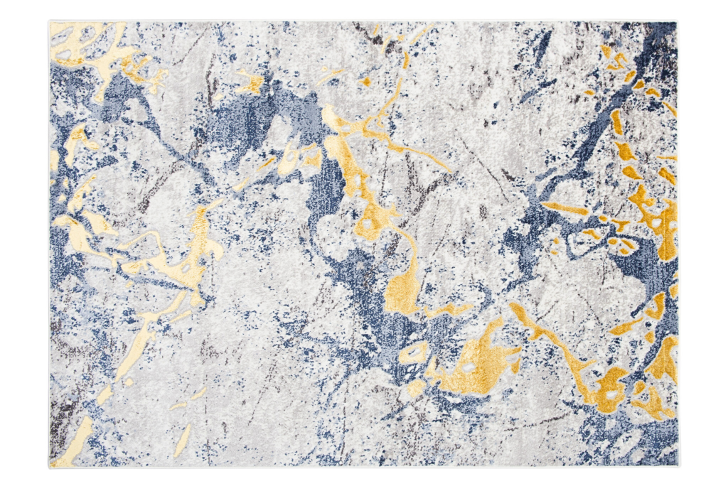 Tappeto Shine Blu Grigio Oro Astratto Effetto 3D