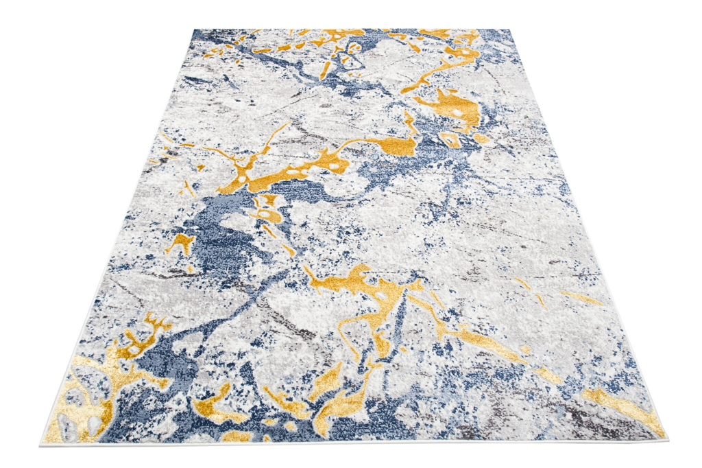 Tappeto Shine Blu Grigio Oro Astratto Effetto 3D