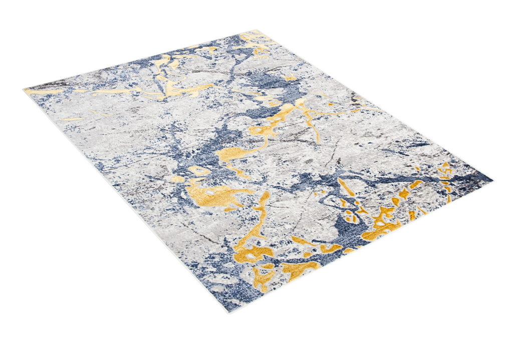 Tappeto Shine Blu Grigio Oro Astratto Effetto 3D