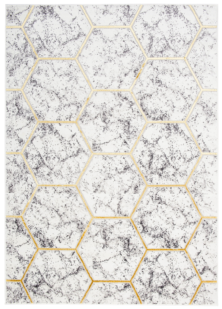 Tappeto Shine Grigio Oro Geometrico Esagono Effetto 3D