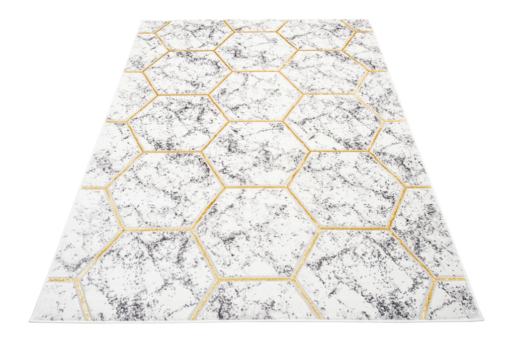 Tappeto Shine Grigio Oro Geometrico Esagono Effetto 3D