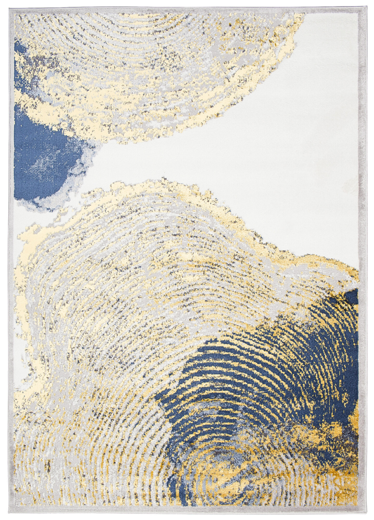 Tappeto Shine Crema Oro Blu Astratto Effetto 3D