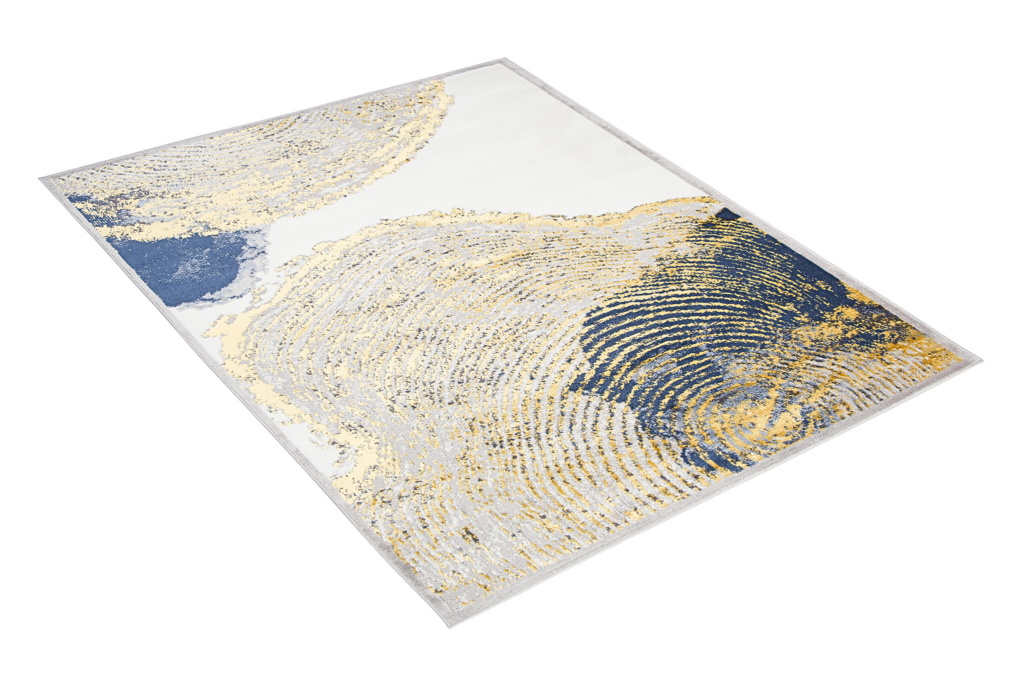 Tappeto Shine Crema Oro Blu Astratto Effetto 3D
