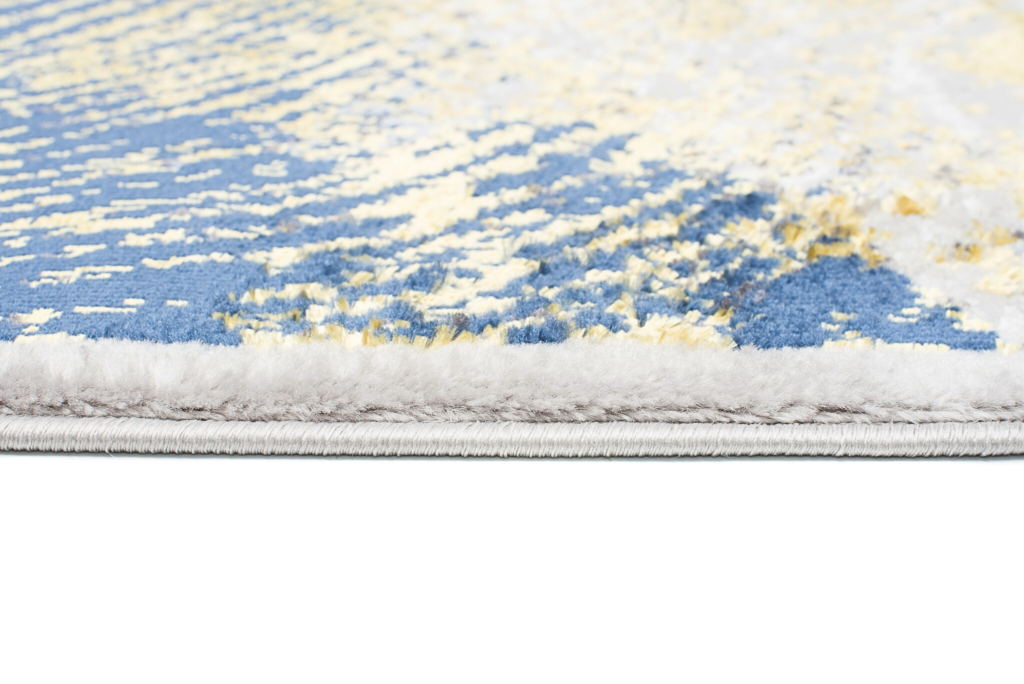 Tappeto Shine Crema Oro Blu Astratto Effetto 3D