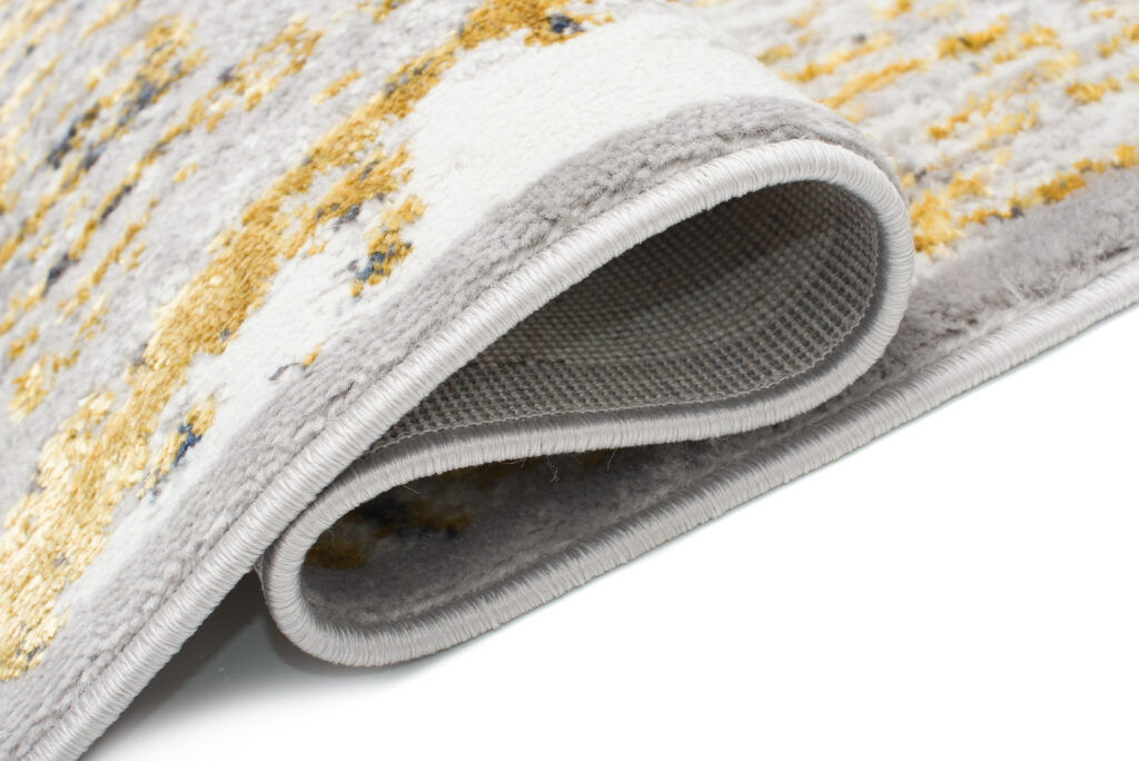 Tappeto Shine Crema Oro Blu Astratto Effetto 3D