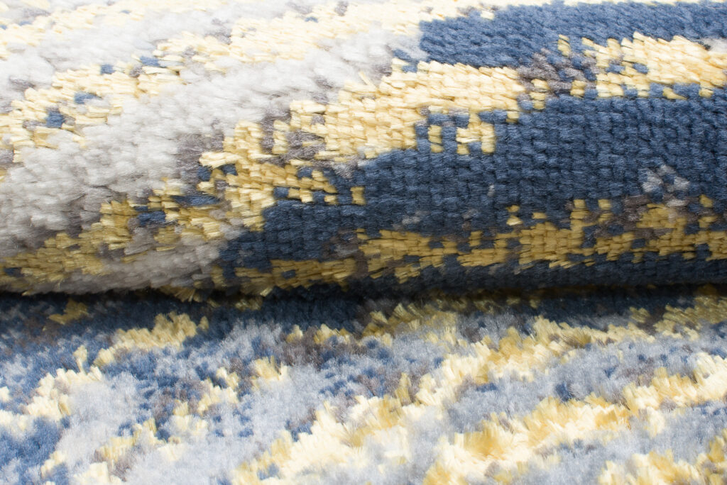 Tappeto Shine Crema Oro Blu Astratto Effetto 3D
