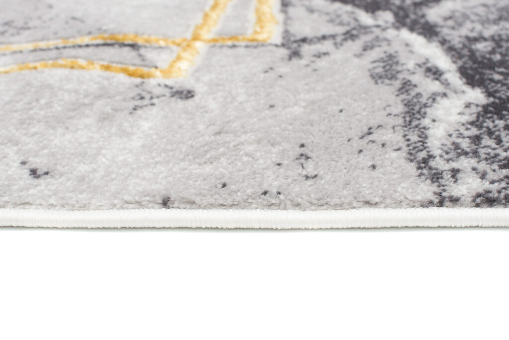 Tappeto Shine Grigio Oro Moderno Cornice Effetto 3D