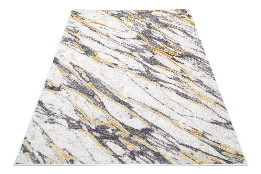 Tappeto Shine Grigio Oro Marmo Astratto Effetto 3D