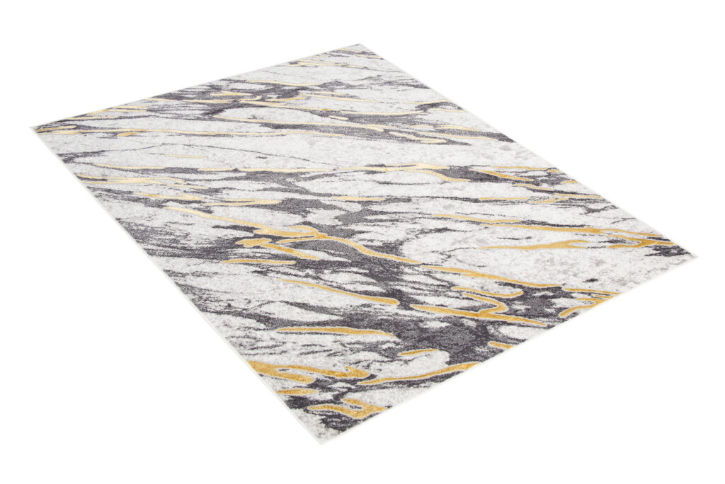 Tappeto Shine Grigio Oro Marmo Astratto Effetto 3D