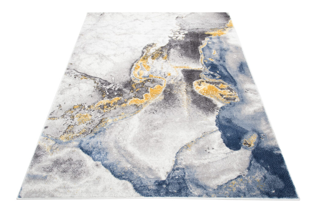 Tappeto Shine Crema Grigio Blu Oro Marmo Effetto 3D