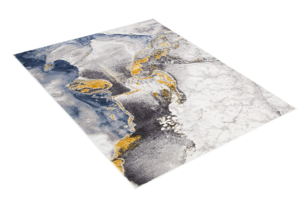 Tappeto Shine Crema Grigio Blu Oro Marmo Effetto 3D