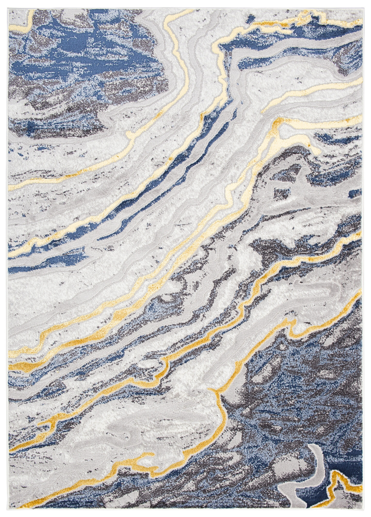 Tappeto Shine Blu Grigio Oro Moderno Effetto 3D