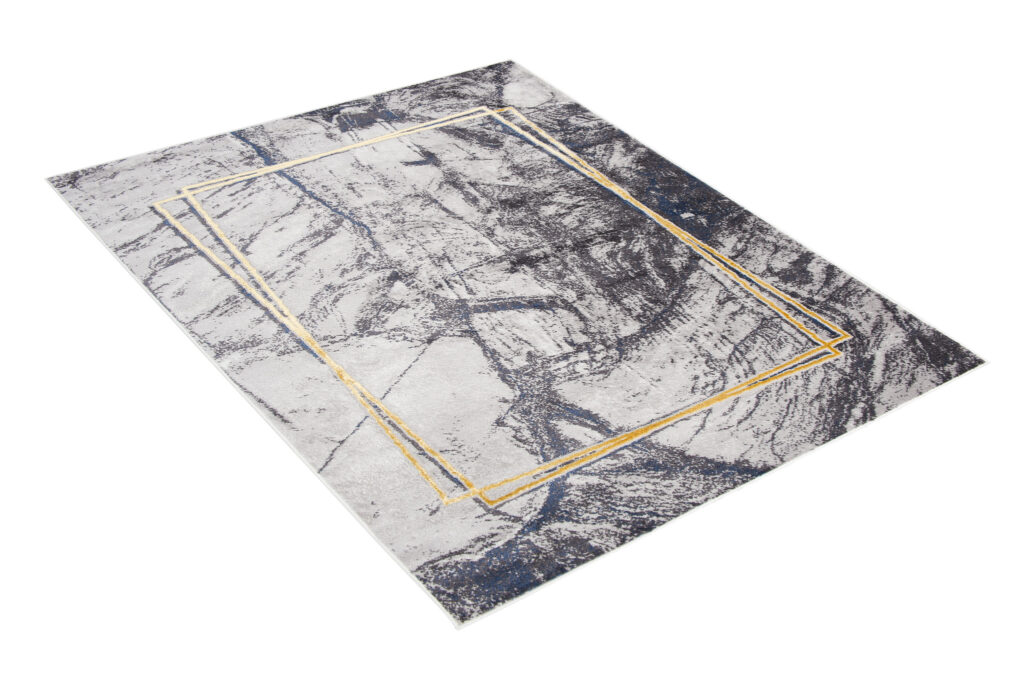 Tappeto Shine Grigio Scuro Oro Moderno Cornice Effetto 3D