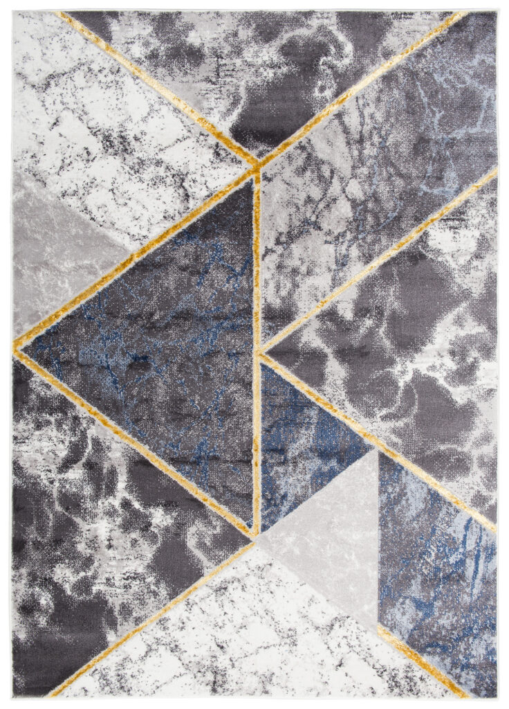 Tappeto Shine Grigio Blu Oro Geometrico Effetto 3D