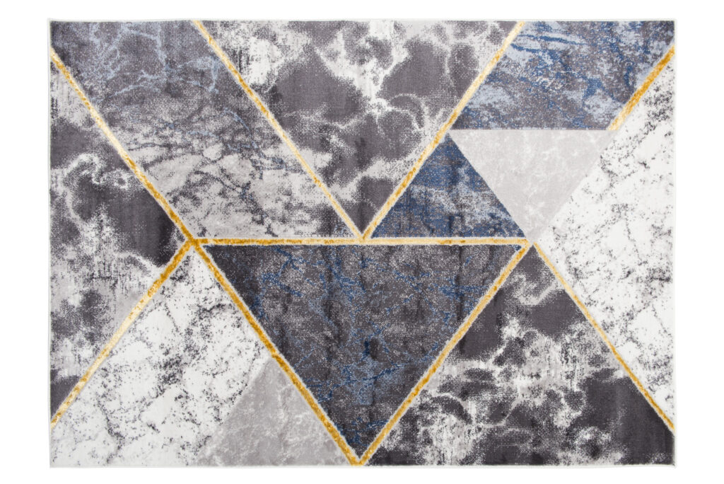 Tappeto Shine Grigio Blu Oro Geometrico Effetto 3D