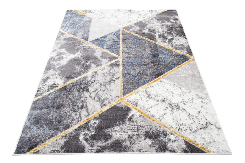 Tappeto Shine Grigio Blu Oro Geometrico Effetto 3D