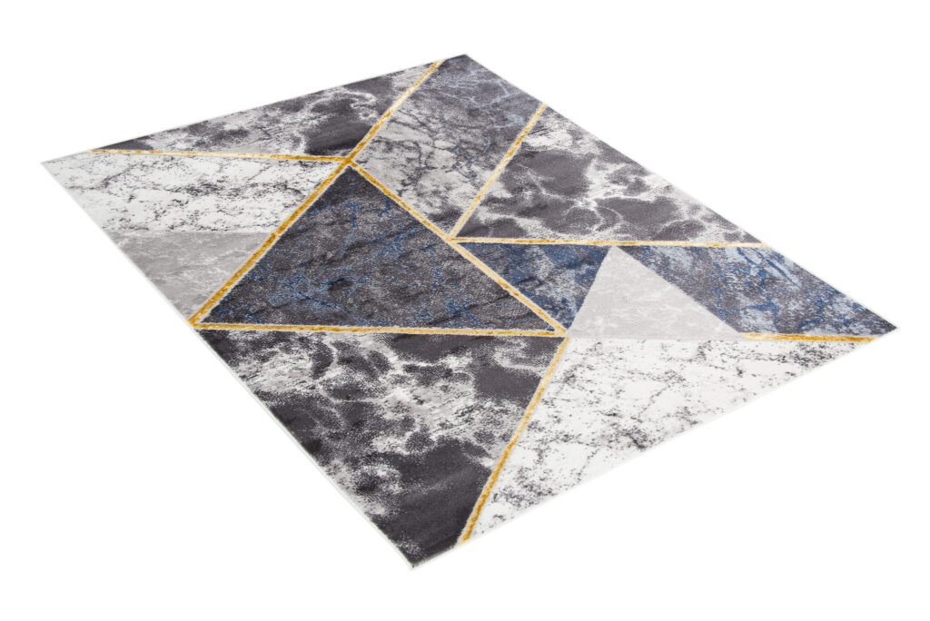 Tappeto Shine Grigio Blu Oro Geometrico Effetto 3D