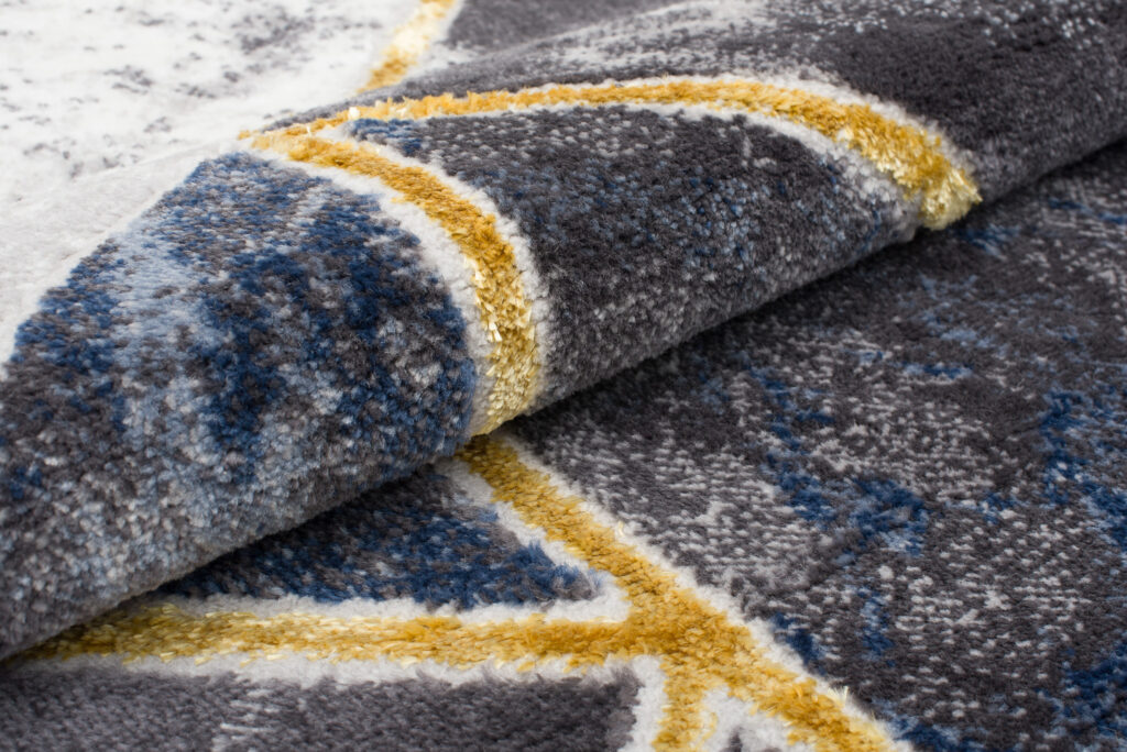 Tappeto Shine Grigio Blu Oro Geometrico Effetto 3D