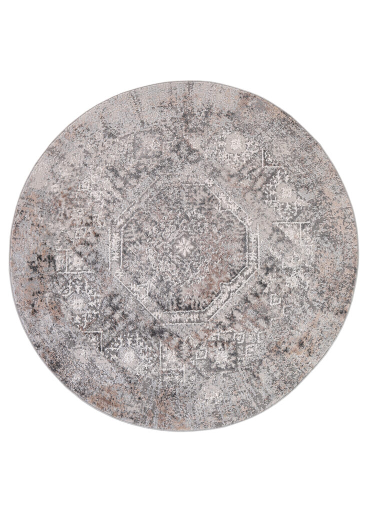 Tappeto Valley Rotondo Grigio Beige Vintage Ornamenti